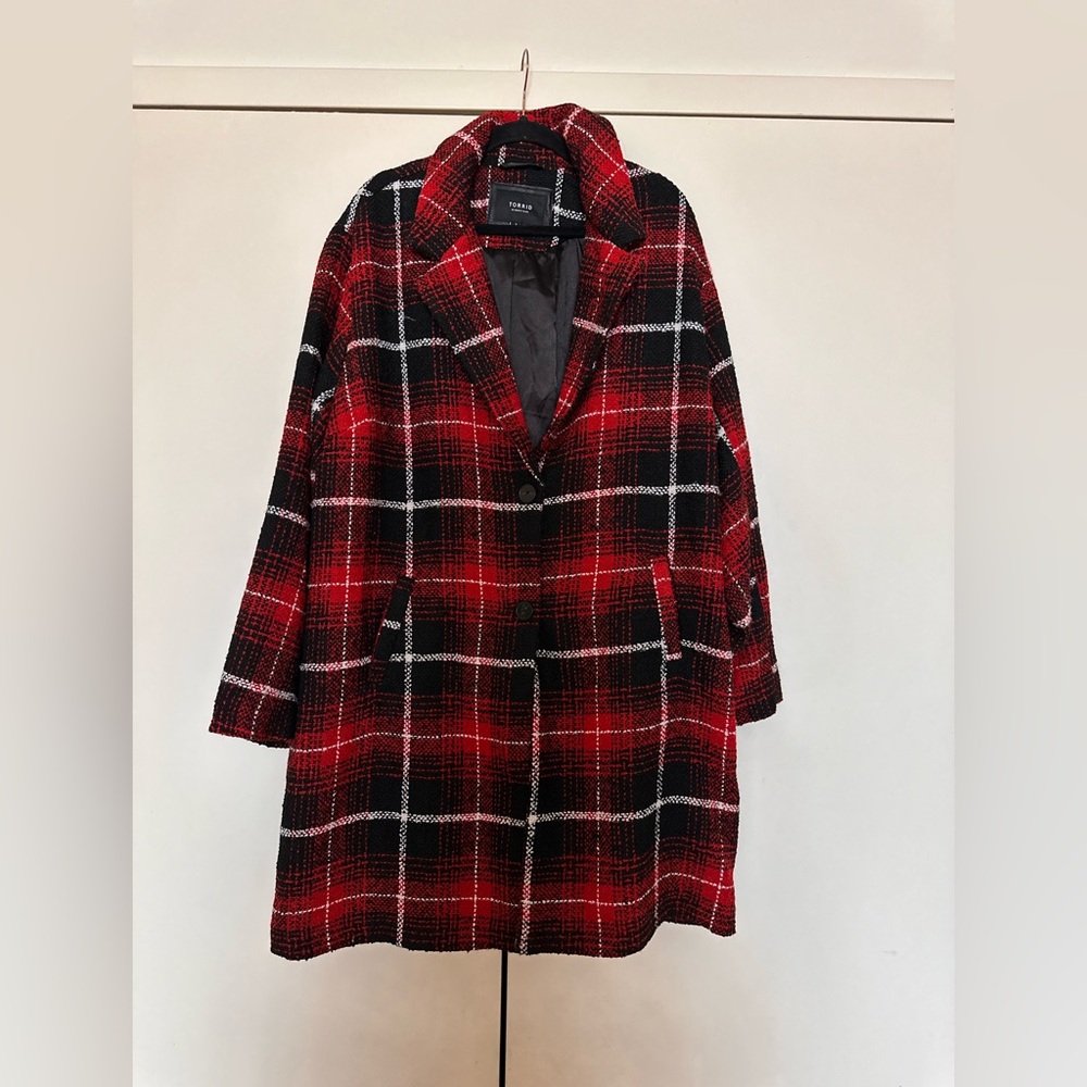 Torrid Red and Black Buffalo Plaid Plus Size Coat, 3X